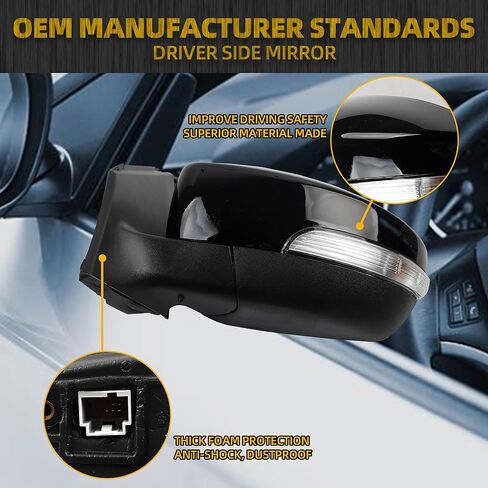 Dasbecan 5Pins Driver Side Mirror Compatible with 2012-2014 Ford Focus Left Rearview Mirror w/Blind Spot, Manual Folding, Power Glass and Turn Signal Glossy Black Paint in Kuwait