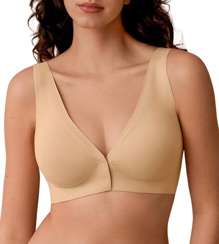 SHARICCA Womens Seamless Front Closure Bras Wireless Deep V Plunge Padded Bralettes Comfortable Soft Sleep Tshirt Bra in Saudi Arabia