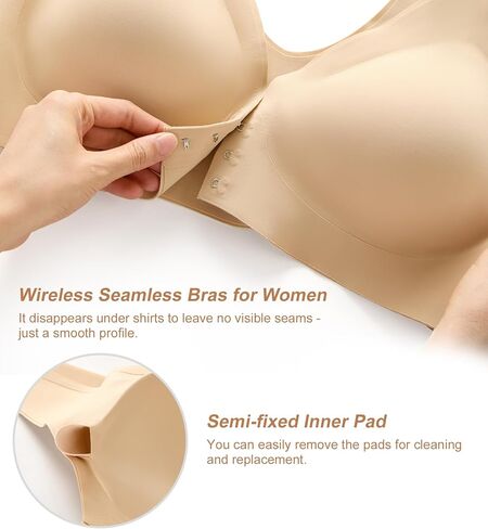 SHARICCA Womens Seamless Front Closure Bras Wireless Deep V Plunge Padded Bralettes Comfortable Soft Sleep Tshirt Bra in Saudi Arabia