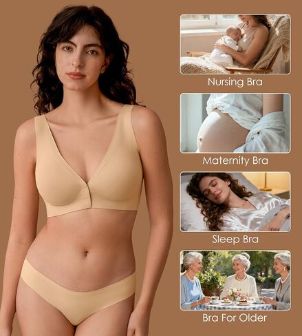 SHARICCA Womens Seamless Front Closure Bras Wireless Deep V Plunge Padded Bralettes Comfortable Soft Sleep Tshirt Bra in Saudi Arabia