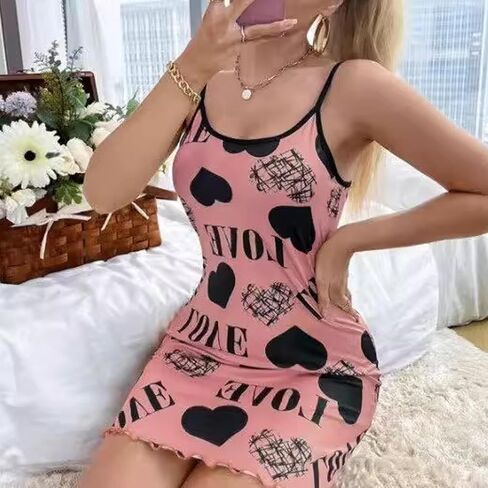 Women's Floral Print Nightgown, Sexy Sleeveless Nightdress Cami Adjustable Dress Nightshirt in Saudi Arabia