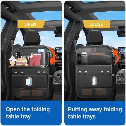 1 Pack Backseat Car Organizer, Large Capacity with Adjustable Foldable Table Tray, Waterproof PU Leather Back Seat Storage with Touch Screen Tablet Holder, Car Travel Essentials, Obsidian Black in Saudi Arabia