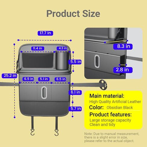 1 Pack Backseat Car Organizer, Large Capacity with Adjustable Foldable Table Tray, Waterproof PU Leather Back Seat Storage with Touch Screen Tablet Holder, Car Travel Essentials, Obsidian Black in Saudi Arabia