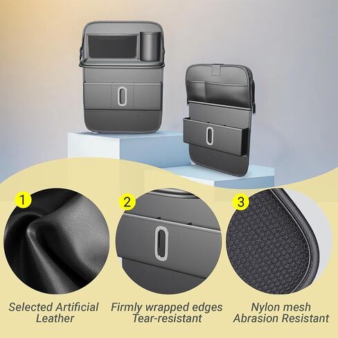 1 Pack Backseat Car Organizer, Large Capacity with Adjustable Foldable Table Tray, Waterproof PU Leather Back Seat Storage with Touch Screen Tablet Holder, Car Travel Essentials, Obsidian Black in Saudi Arabia