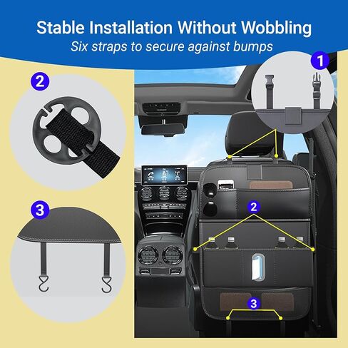 1 Pack Backseat Car Organizer, Large Capacity with Adjustable Foldable Table Tray, Waterproof PU Leather Back Seat Storage with Touch Screen Tablet Holder, Car Travel Essentials, Obsidian Black in Saudi Arabia