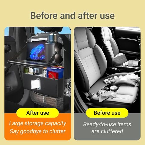 1 Pack Backseat Car Organizer, Large Capacity with Adjustable Foldable Table Tray, Waterproof PU Leather Back Seat Storage with Touch Screen Tablet Holder, Car Travel Essentials, Obsidian Black in Saudi Arabia
