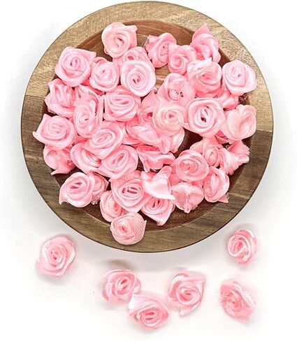 200PCS Red Ribbon Roses, Mini Ribbon Roses, Artificial Fabric Flowers, Ribbon Flowers Applique for Crafts Sewing Embellishment Craft DIY Decoration, Tiny Satin Roses for Wedding Bride Gift Wrapping in Saudi Arabia