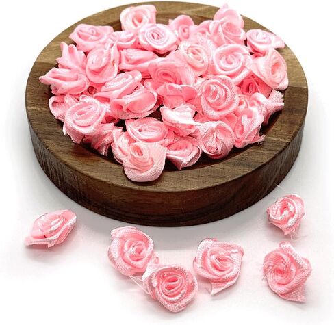 200PCS Red Ribbon Roses, Mini Ribbon Roses, Artificial Fabric Flowers, Ribbon Flowers Applique for Crafts Sewing Embellishment Craft DIY Decoration, Tiny Satin Roses for Wedding Bride Gift Wrapping in Saudi Arabia