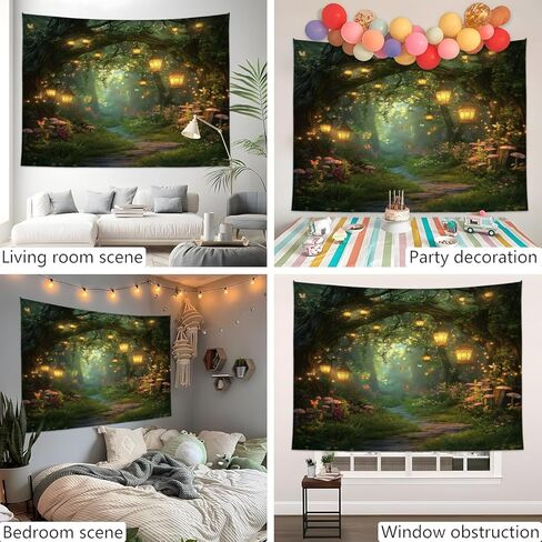 Fantasy Forest Tapestry Fairy Magical Enchanted Misty Jungle Mushroom Floral Tree Butterfly Lantern Wonderland Nature Plant Wall Decor Home Decoration for Bedroom Living Room Dorm 59W×51L inches in Saudi Arabia