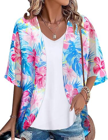 Hawaiian Shirt Kimono Beach Cover Up Chiffon Cardigan Floral Tops Loose Capes Women Summer Beach Tops in Saudi Arabia