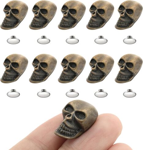 CRAFTMEMORE Skull Decorative Rapid Rivet Studs for Bracelets Bags Belts Leathercraft 10x16MM Pack of 5 SK01 (Small Silver) in Kuwait