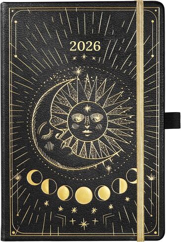 2025-2026 Planner - Academic Planner 2025-2026, July 2025 - June 2026, 5.75" x 8.25", 2025-2026 Weekly Monthly Planner, Faux Leather Planner 2025-2026 with Back Pocket & 40 Notes Pages - The Sun and Moon in Kuwait