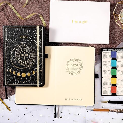 2025-2026 Planner - Academic Planner 2025-2026, July 2025 - June 2026, 5.75" x 8.25", 2025-2026 Weekly Monthly Planner, Faux Leather Planner 2025-2026 with Back Pocket & 40 Notes Pages - The Sun and Moon in Kuwait