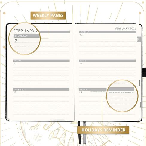 2025-2026 Planner - Academic Planner 2025-2026, July 2025 - June 2026, 5.75" x 8.25", 2025-2026 Weekly Monthly Planner, Faux Leather Planner 2025-2026 with Back Pocket & 40 Notes Pages - The Sun and Moon in Kuwait