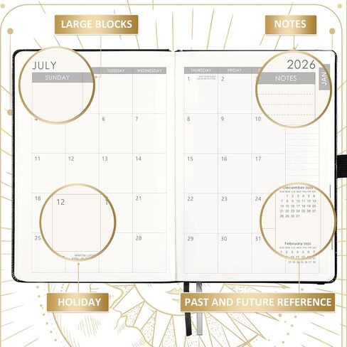 2025-2026 Planner - Academic Planner 2025-2026, July 2025 - June 2026, 5.75" x 8.25", 2025-2026 Weekly Monthly Planner, Faux Leather Planner 2025-2026 with Back Pocket & 40 Notes Pages - The Sun and Moon in Kuwait