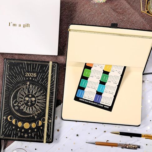 2025-2026 Planner - Academic Planner 2025-2026, July 2025 - June 2026, 5.75" x 8.25", 2025-2026 Weekly Monthly Planner, Faux Leather Planner 2025-2026 with Back Pocket & 40 Notes Pages - The Sun and Moon in Kuwait