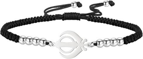 Amaxer Adjustable Sikhism Khanda Symbol Bracelet Stainless Steel Pendant Colorful Braided Cord Spiritual Jewelry for Women Men in Saudi Arabia
