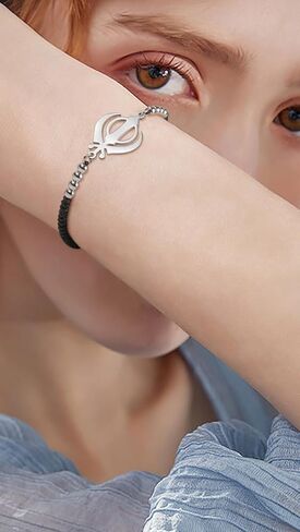 Amaxer Adjustable Sikhism Khanda Symbol Bracelet Stainless Steel Pendant Colorful Braided Cord Spiritual Jewelry for Women Men in Saudi Arabia