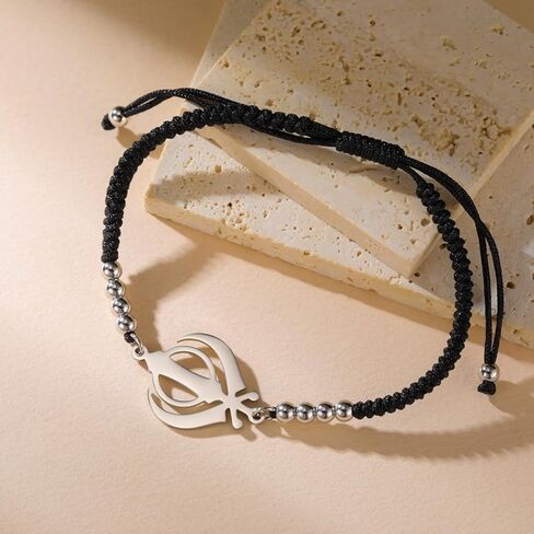 Amaxer Adjustable Sikhism Khanda Symbol Bracelet Stainless Steel Pendant Colorful Braided Cord Spiritual Jewelry for Women Men in Saudi Arabia