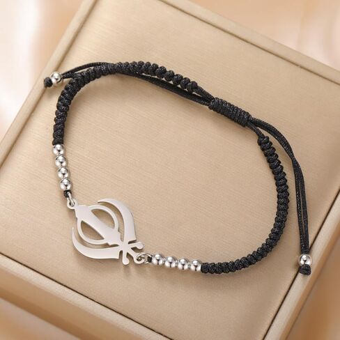 Amaxer Adjustable Sikhism Khanda Symbol Bracelet Stainless Steel Pendant Colorful Braided Cord Spiritual Jewelry for Women Men in Saudi Arabia