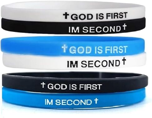 KZL GOD IS FIRST IM SECOND أساور ملهمة الإيمان المسيحي أساور مطاطية للنساء والرجال منقوشة آيات الكتاب المقدس الصليب سيليكون معصمه هدايا مجوهرات دينية in Kuwait