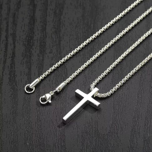 Ursteel 925 الفضة الاسترليني قلادة الصليب للرجال النساء - 18K الذهب الأبيض مطلي الفولاذ المقاوم للصدأ الماس قطع الفضة سلسلة الصليب مجوهرات 16-24 بوصة in Kuwait