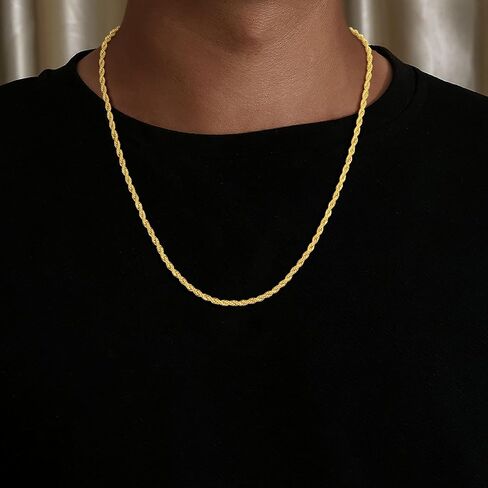 Rope Chain for Men, 18K Gold Over 925 Sterling Silver 3MM Rope Chain Diamond Cut Gold Chain Necklace Gifts for Boyfriend Father Husband in Saudi Arabia