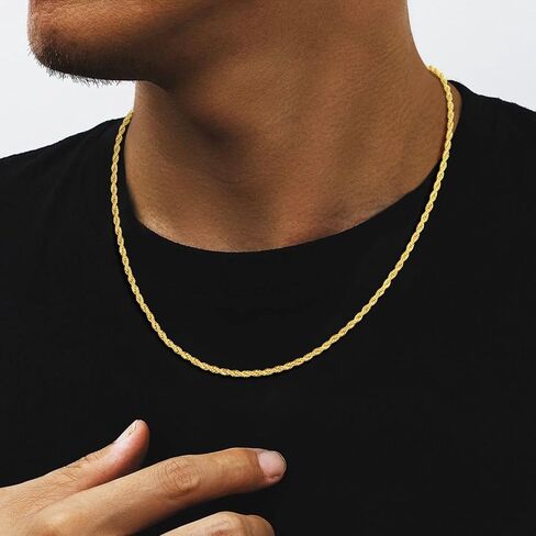 Rope Chain for Men, 18K Gold Over 925 Sterling Silver 3MM Rope Chain Diamond Cut Gold Chain Necklace Gifts for Boyfriend Father Husband in Saudi Arabia
