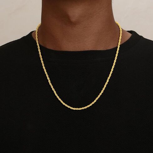 Rope Chain for Men, 18K Gold Over 925 Sterling Silver 3MM Rope Chain Diamond Cut Gold Chain Necklace Gifts for Boyfriend Father Husband in Saudi Arabia