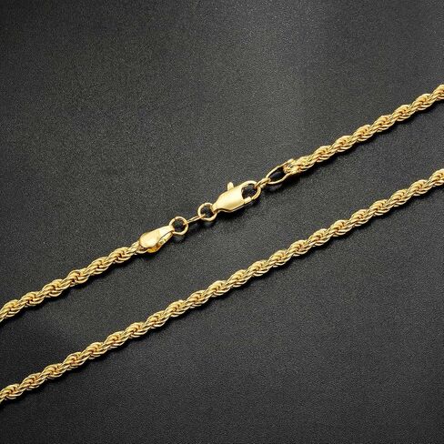Rope Chain for Men, 18K Gold Over 925 Sterling Silver 3MM Rope Chain Diamond Cut Gold Chain Necklace Gifts for Boyfriend Father Husband in Saudi Arabia