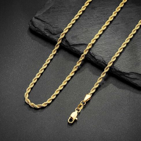 Rope Chain for Men, 18K Gold Over 925 Sterling Silver 3MM Rope Chain Diamond Cut Gold Chain Necklace Gifts for Boyfriend Father Husband in Saudi Arabia
