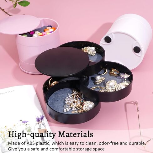 Jewellery Organiser, 4 Tier Rotatable Jewellery Tray Box, Small Head Ornament Storage Box with Lid, Round Travel Organiser for Gift Rings Bracelets, Black in Saudi Arabia
