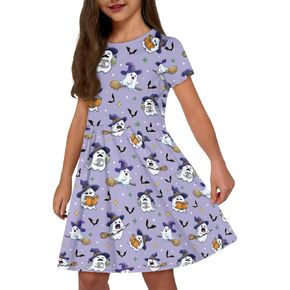 Casual Short Sleeve Dress for Girls 2-14 Years High Waist Elastic Design Soft Comfortable in Kuwait