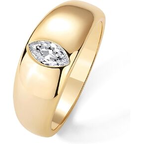 PAVOI 14K Gold Plated Chunky Dome Statement Ring for Women | Marquise Cubic Zirconia Dome Ring | Thick Stackable Band (Yellow Gold, 9) in Kuwait