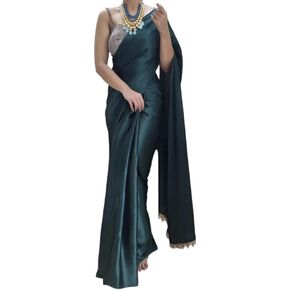 Ready to Wear Satin Silk Saree with Pearl Work & Un-stitch Blouse, Wedding Partywear Designer 1 Minute Saree in Saudi Arabia