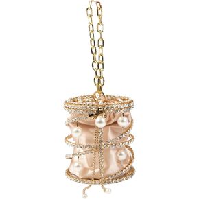 Luxury Women's Party Rhinestone Gold Evening Metallic Bucket Bags Crossbody Bag,Designer Handbags 2025 Pearl Chain Shaped Purse, Dinner Bag Formal, Perfect For Vacation, Party, Wedding, Banquet in Saudi Arabia