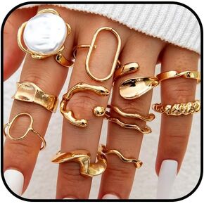 Chunky Gold Rings Set for Women Adjustable Baroque Pearl Stacking Rings Statement Flower Knuckle Ring Costume Prom Jewelry Accessories in Kuwait