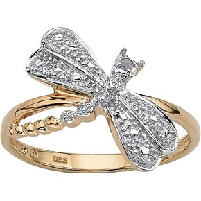 PalmBeach Yellow Gold-plated Sterling Silver Genuine Diamond Accent Dragonfly Ring Sizes 6-10 in Saudi Arabia