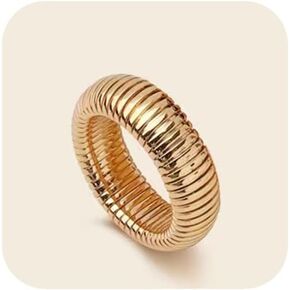 18k Gold Plated Ribbed Chunky Dome Ring, Minimalist Versatile Ring Fashionable Stacking Rings for Women and Men Jewelry Size 6 to 8 in Kuwait