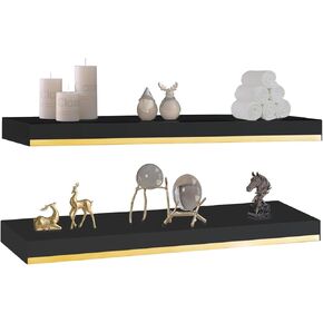 Thicked 1.78 inch Pine Wood White and Gold Floating Shelves 25 ×7.9 inch With 1/5 inch Heavy Duty Bracket,White and Gold Shelves With Stainless Steel Trim Strip, Gold shelves for wall,bedroom Set of 2 in Kuwait