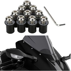 Motorcycle Windshield Bolt Screw Kit, 10PCS M5 x 16 Aluminum Alloy Windscreen Body Mounting Wellnut Bolt Set with Wrench, Motorbike Fairing Fastener Screws Nuts, Universal Fit (Black) in Kuwait