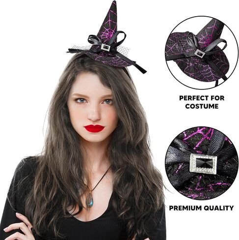 Spooktacular Creations Halloween Witch Hat Headband with Spiderweb Prints, Silver Wizard Headwear, Hair band for Adult Halloween Party Dress up Cosplay Costume Accessories Props in Saudi Arabia