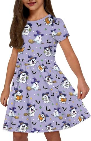 Casual Short Sleeve Dress for Girls 2-14 Years High Waist Elastic Design Soft Comfortable in Kuwait