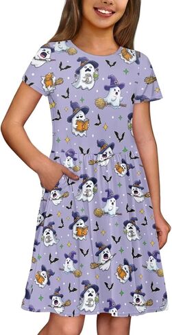 Casual Short Sleeve Dress for Girls 2-14 Years High Waist Elastic Design Soft Comfortable in Kuwait