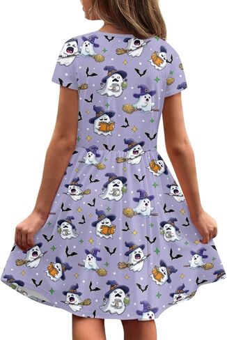 Casual Short Sleeve Dress for Girls 2-14 Years High Waist Elastic Design Soft Comfortable in Kuwait