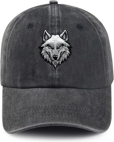 قبعة بيسبول بحزام قابل للتعديل، طراز كاجوال مع رأس ذئب عظيم مطرز، للبالغين من الجنسين in Kuwait