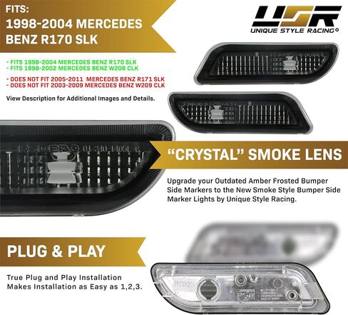 USR DEPO 98-03 W208 CLK مجموعة مصابيح جانبية لمصد الدخان (يسار + يمين) متوافقة مع 1998-2003 Mercedes W208 CLK و1998-2004 R170 SLK in Saudi Arabia