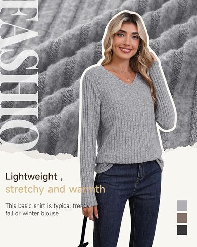 3 Pack Women's Long Sleeve Sweaters V Neck Curved Hem Tunic Tops Loose Fit Casual Basic Fall Sweaters Shirts in Saudi Arabia