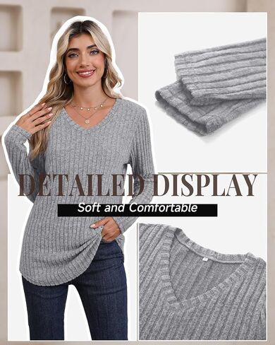 3 Pack Women's Long Sleeve Sweaters V Neck Curved Hem Tunic Tops Loose Fit Casual Basic Fall Sweaters Shirts in Saudi Arabia