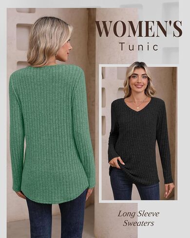 3 Pack Women's Long Sleeve Sweaters V Neck Curved Hem Tunic Tops Loose Fit Casual Basic Fall Sweaters Shirts in Saudi Arabia